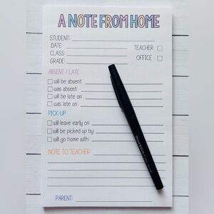 A Note From Home Notepad. School Excuse Notepad